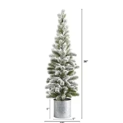 Christmas Arrangements & Garland>Kirklands Home Flocked Pine Tree in Tin Can Planter