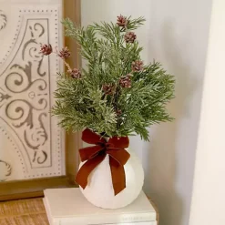 Arrangements & Greenery>Kirklands Home Flocked Pinecone Arrangement with Bow