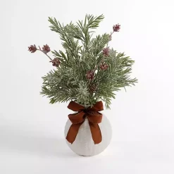 Arrangements & Greenery>Kirklands Home Flocked Pinecone Arrangement with Bow