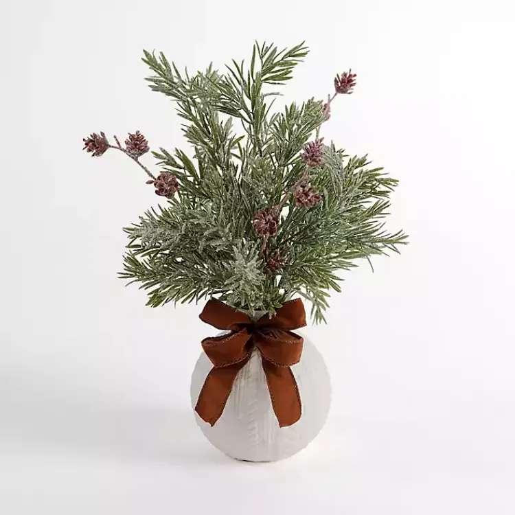 Arrangements & Greenery>Kirklands Home Flocked Pinecone Arrangement with Bow
