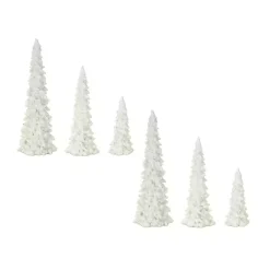 Christmas Decorations>Kirklands Home Flocked Resin Cone Tree Figurines, Set of 6 White