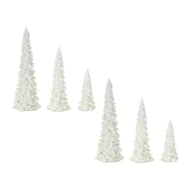 Christmas Decorations>Kirklands Home Flocked Resin Cone Tree Figurines, Set of 6 White