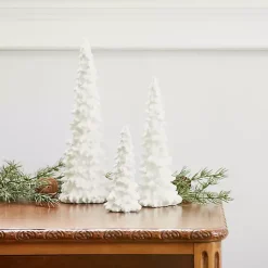 Christmas Decorations>Kirklands Home Flocked Resin Cone Tree Figurines, Set of 6 White