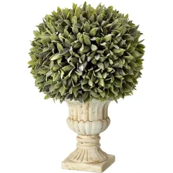 Trees & Topiaries>Kirklands Home Flocked Sage Ball in Urn Arrangement, 15 in. Green