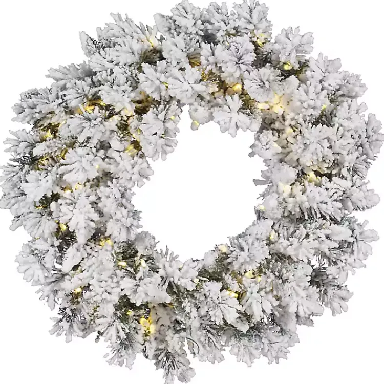 Christmas Wreaths>Kirklands Home Flocked Snow Italian Warm Lights Wreath White