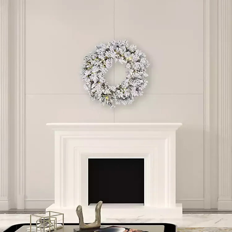 Christmas Wreaths>Kirklands Home Flocked Snow Italian Warm Lights Wreath White