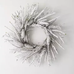 Christmas Wreaths>Kirklands Home Flocked Twig and Pinecone Christmas Wreath