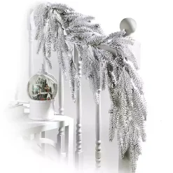 Christmas Arrangements & Garland>Kirklands Home Flocked Weeping Noble Fir Garland White