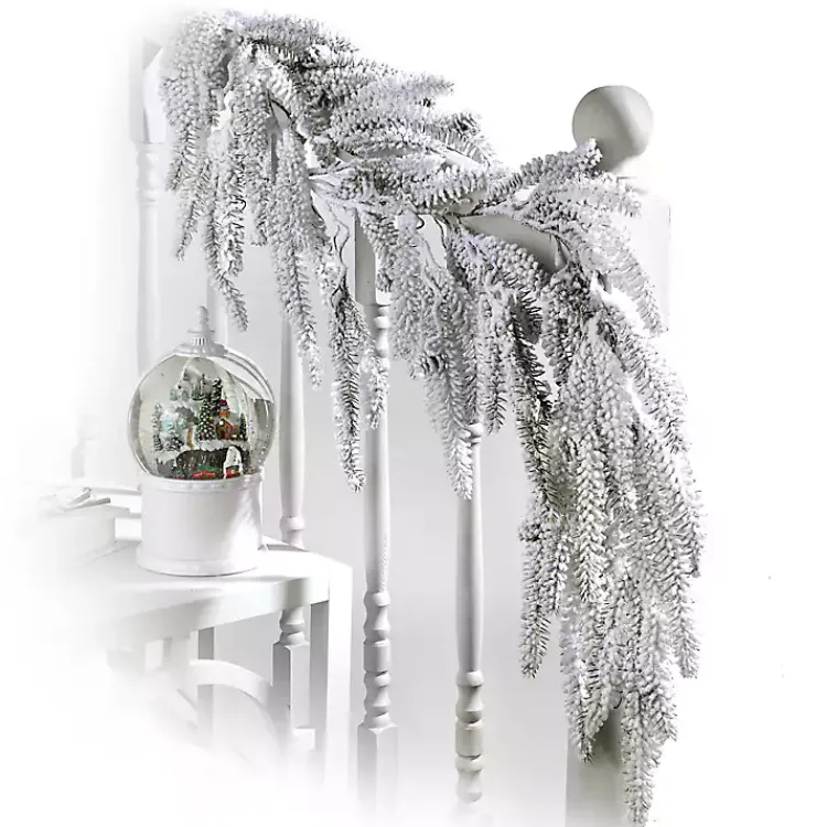 Christmas Arrangements & Garland>Kirklands Home Flocked Weeping Noble Fir Garland White