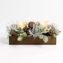 Christmas Centerpieces>Kirklands Home Flocked Berry Rattan Candle Centerpiece White