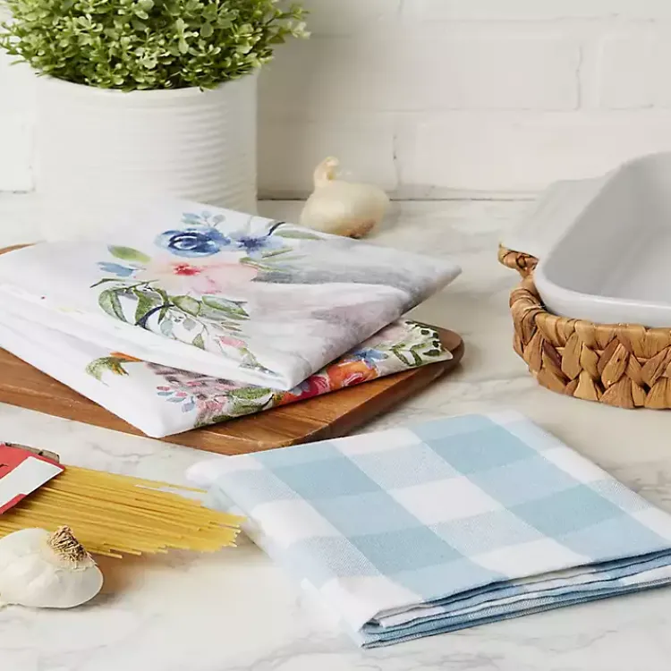 Easter Decorations>Kirklands Home Floral and Easter Bunnies Dish Towels, Set of 3
