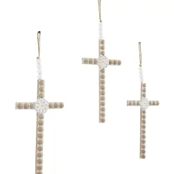 Kirklands Home Floral Beaded Wood Cross Wall Plaques, Set of 3 Hot