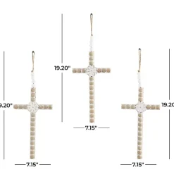 Kirklands Home Floral Beaded Wood Cross Wall Plaques, Set of 3 Hot