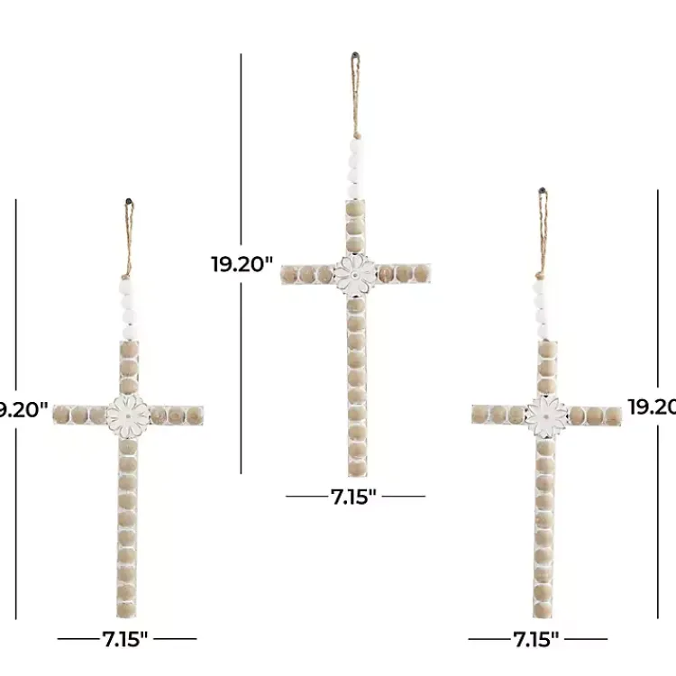 Kirklands Home Floral Beaded Wood Cross Wall Plaques, Set of 3 Hot