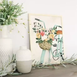 Kirklands Home Floral Bike Basket Framed Art Print New