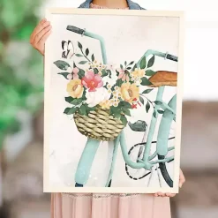Kirklands Home Floral Bike Basket Framed Art Print New