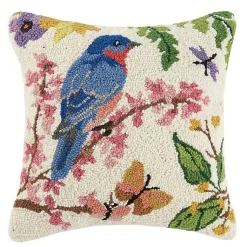Pillows>Kirklands Home Floral Bluebird Hooked Wool Pillow Multi