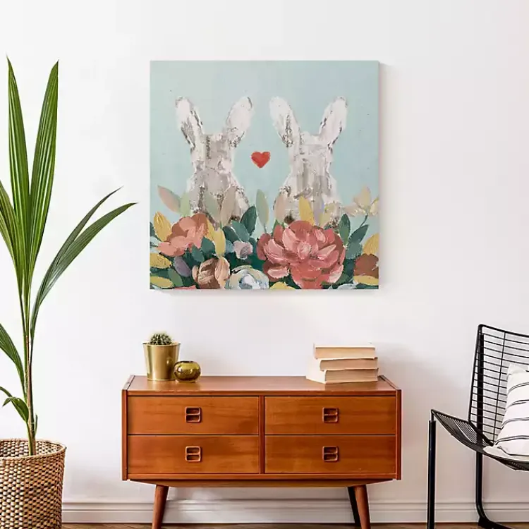 Easter Decorations>Kirklands Home Floral Bunny Couple Canvas Art Print
