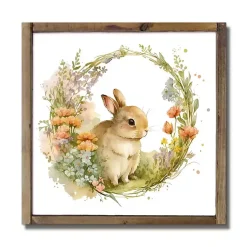 Easter Decorations>Kirklands Home Floral Bunny Framed Wood Wall Plaque Multi