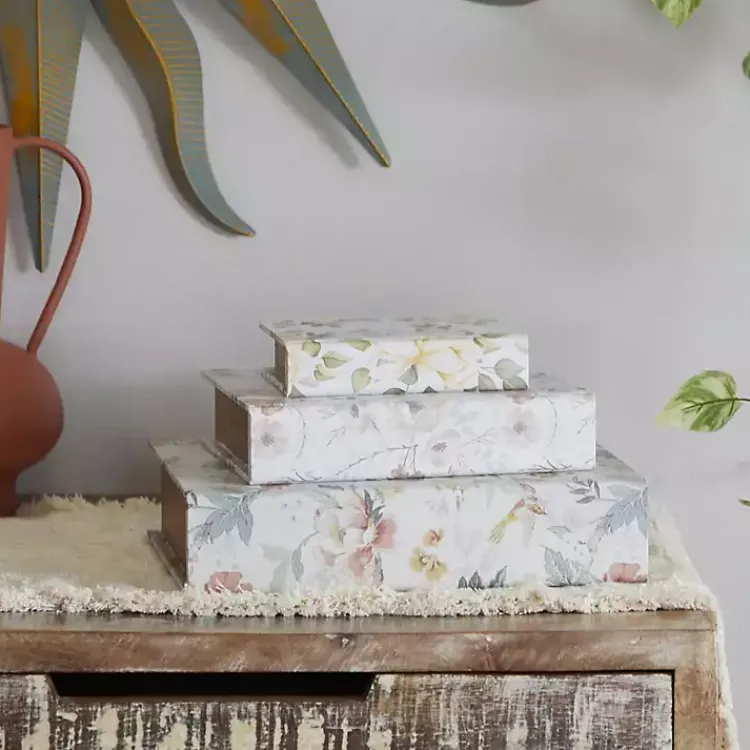 Baskets & Boxes>Kirklands Home Floral Canvas Book Boxes, Set of 3 Multi