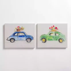 Kirklands Home Floral Cars Canvas Art Prints, Set of 2 New