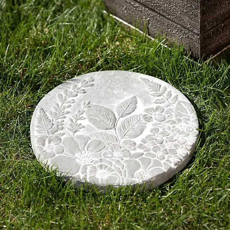 Kirklands Home Floral Cement Stepping Stone Gray Clearance