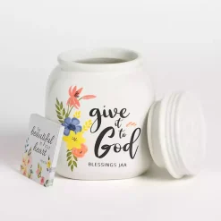 Decorative Bowls & Jars>Kirklands Home Floral Ceramic Blessings Jar White