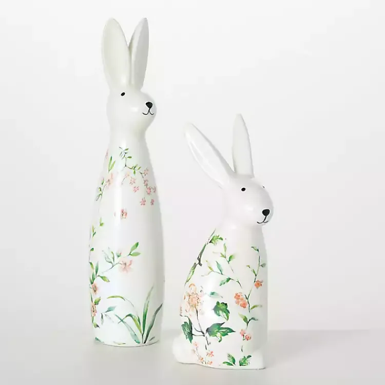 Easter Decorations>Kirklands Home Floral Ceramic Bunny Figurines, Set of 2