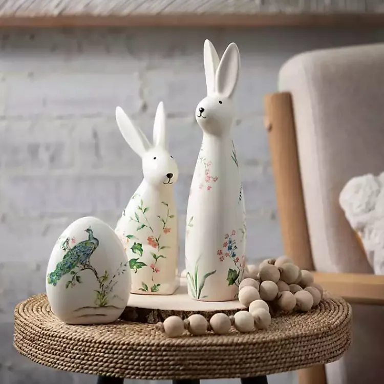 Easter Decorations>Kirklands Home Floral Ceramic Bunny Figurines, Set of 2