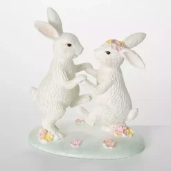 Easter Decorations>Kirklands Home Floral Dancing Bunnies Statue White