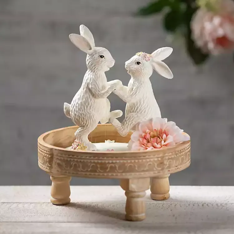 Easter Decorations>Kirklands Home Floral Dancing Bunnies Statue White