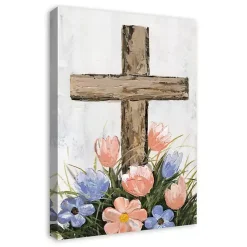 Easter Decorations>Kirklands Home Floral Easter Cross Canvas Art Print Multi