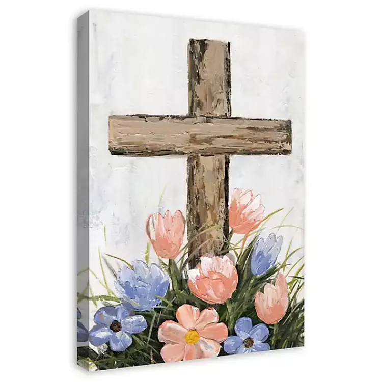 Easter Decorations>Kirklands Home Floral Easter Cross Canvas Art Print Multi