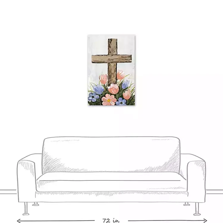 Easter Decorations>Kirklands Home Floral Easter Cross Canvas Art Print Multi