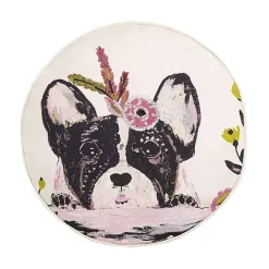 Pillows>Kirklands Home Floral Frenchie Embroidered Round Pillow