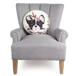 Pillows>Kirklands Home Floral Frenchie Embroidered Round Pillow