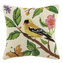 Pillows>Kirklands Home Floral Goldfinch Hooked Wool Pillow Multi