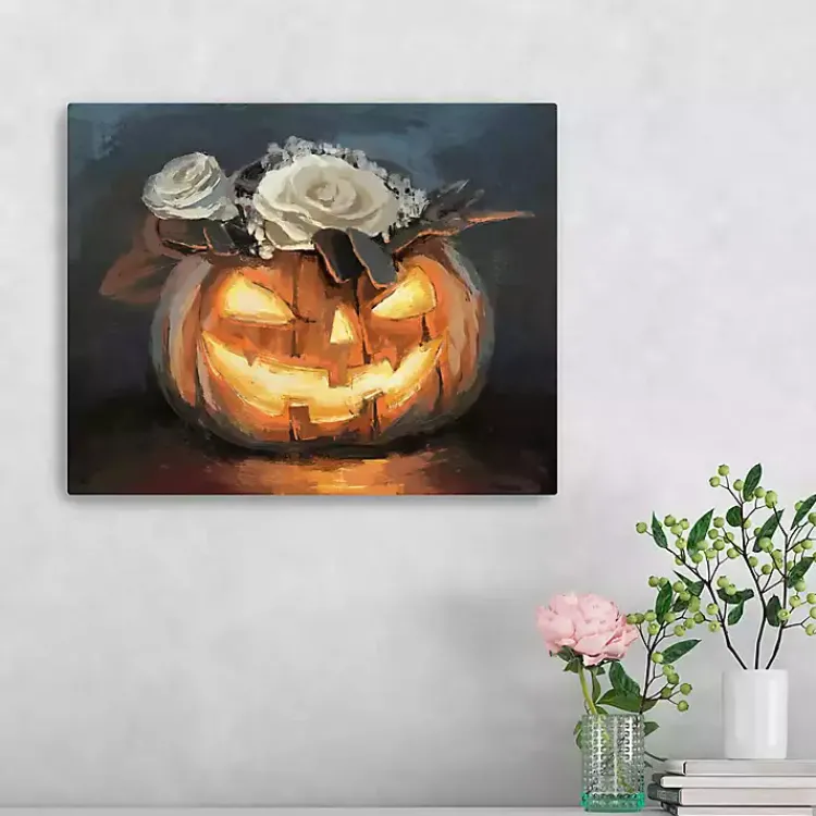 Halloween>Kirklands Home Floral Jack O Lantern Canvas Art Print, 16x20