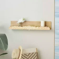 Kirklands Home Floral Scroll Natural Wood Wall Shelf Outlet