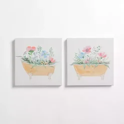 Kirklands Home Floral Tan Bathtub Canvas Art Prints, Set of 2 Clearance