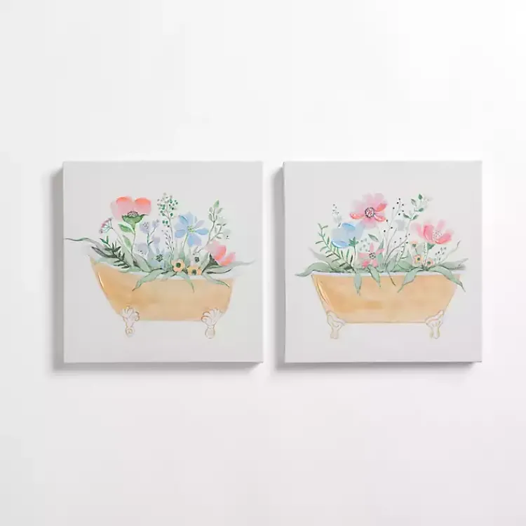 Kirklands Home Floral Tan Bathtub Canvas Art Prints, Set of 2 Clearance