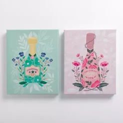 Kirklands Home Floral Wine Bottles Canvas Art Prints, Set of 2 Hot