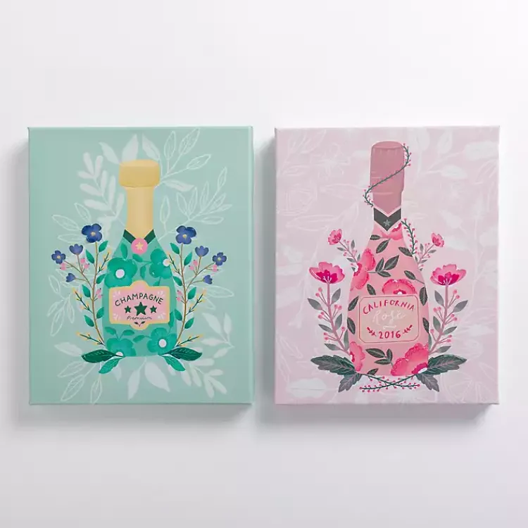 Kirklands Home Floral Wine Bottles Canvas Art Prints, Set of 2 Hot