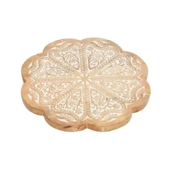 Kirklands Home Floral Wood Lazy Susan Cake Stand Brown Clearance