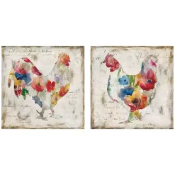 Kirklands Home Flowered Chicken Canvas Art Print, Set of 2 Multi Online