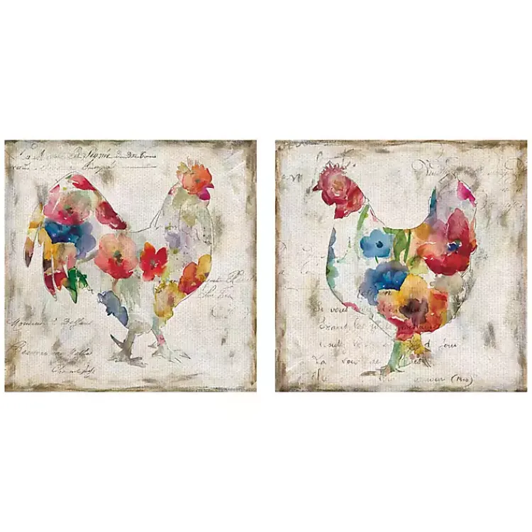 Kirklands Home Flowered Chicken Canvas Art Print, Set of 2 Multi Online