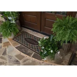 Kirklands Home Flowery Tiles Entry Doormat Brown New