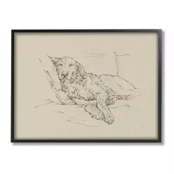 Kirklands Home Fluffy Retriever Napping Dog Framed Canvas Print Tan Discount