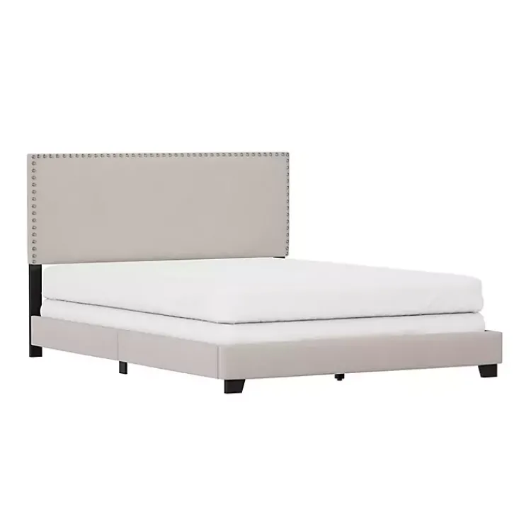 Kirklands Home Fog Upholstered Nailhead Trim Queen Bed Gray Discount