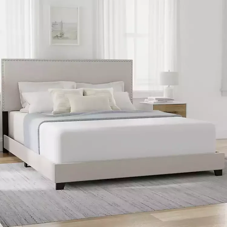 Kirklands Home Fog Upholstered Nailhead Trim Queen Bed Gray Discount